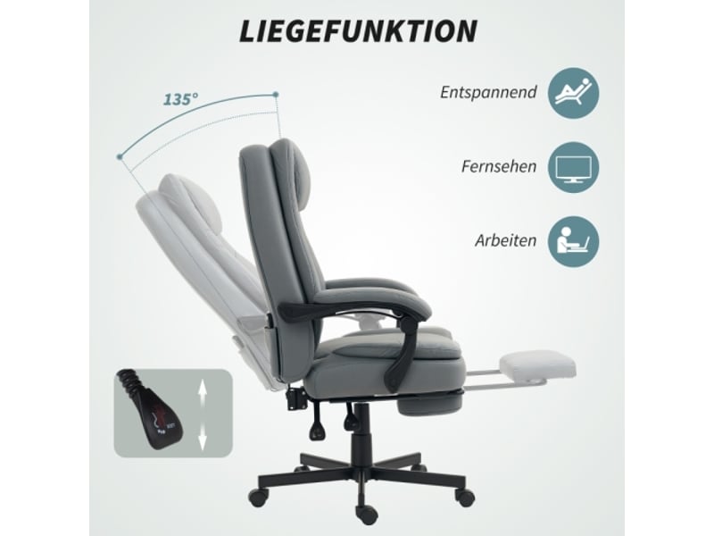  Chaise de bureau ergonomique massante et inclinable, repose-pieds, réglable en hauteur, gris  - Conforama D