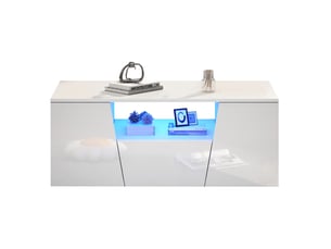 Table basse 100x50x40 cm led réglable, 2 portes 1 tiroir, design irrégulier, laquée, panneaux de particules, blanc