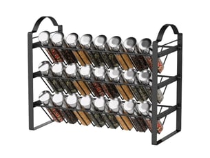 Étagère à épices à trois niveaux pour la cuisine, rangement gain de place avec étagères métalliques inclinées, noire