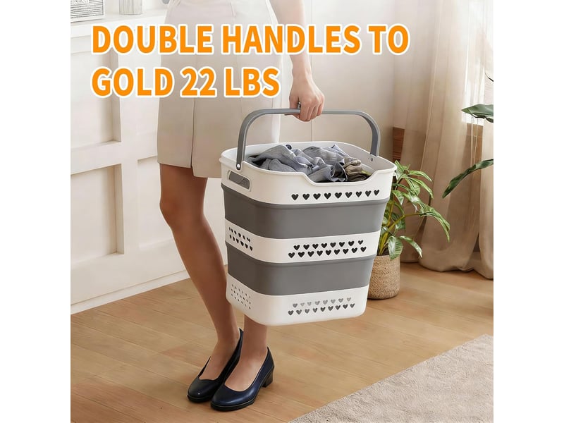 Panier à linge pliable 42 l, lot de 2, corbeilles en plastique avec poignées, gain de place pour maison et salle de bain - Conforama C