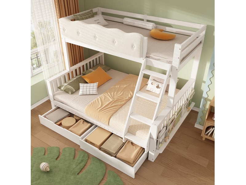 Lit superposé enfant en bois 90x200140x200 cm blanc avec tiroirs et sommier - Conforama D