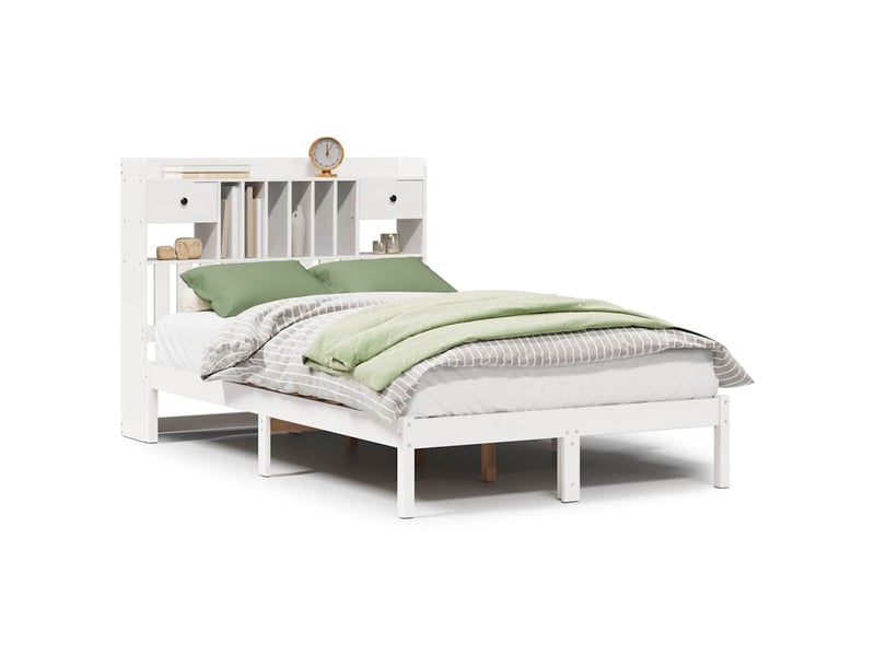 Lit double- lit adulte -  lit bibliothèque sans matelas blanc 135x190 cm bois pin massif  - Conforama A