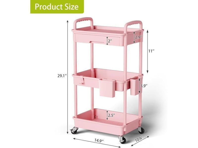  Chariot de service rose 3 niveaux 1 tiroir avec 3 paniers ventilés  - Conforama C