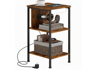 Table d’appoint 34x30x58 cm avec station de charge panneau de particules métal marron rustique