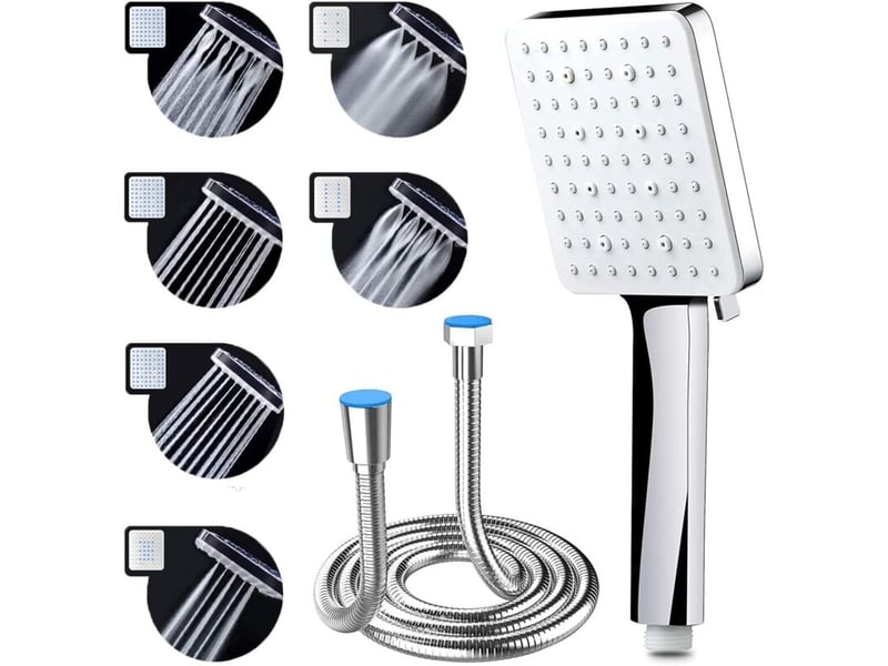  Pommeau de douche haute pression – économie d'eau, 6 modes, tuyau 1,5 m, carré chromé, universel  - Conforama A