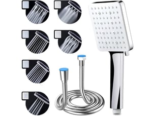 Pommeau de douche haute pression – économie d'eau, 6 modes, tuyau 1,5 m, carré chromé, universel