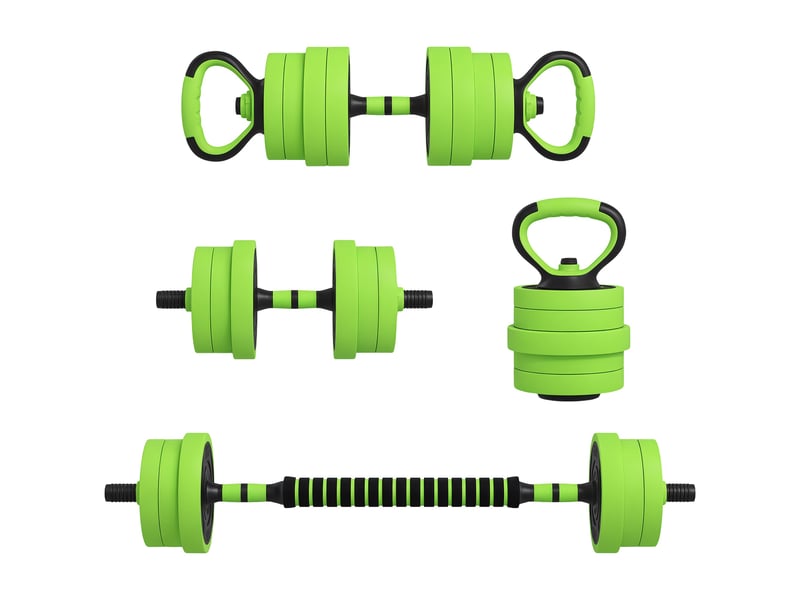  Ensemble de poids de musculation 4 en 1, 40 kg au total, pouvant être utilisé comme kettlebells, haltères et barres.  - Conforama A