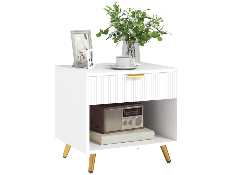 Table de chevet moderne avec tiroir et compartiment ouvert pour chambre ou salon, 50 x 40 x 47 cm, blanche  - Conforama B