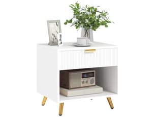 Table de chevet moderne avec tiroir et compartiment ouvert pour chambre ou salon, 50 x 40 x 47 cm, blanche