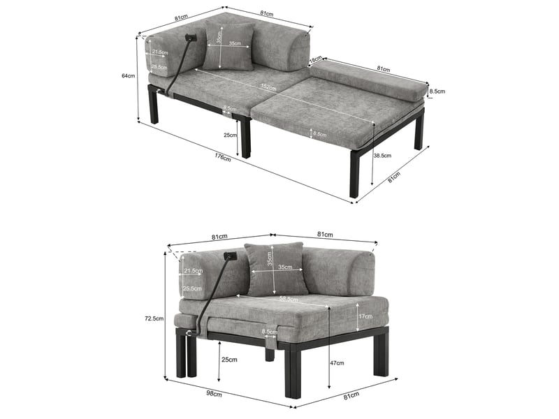  Canapé convertible 1 place en velours gris clair, pliant et escamotable, pour petits espaces, idéal dans la chambre  - Conforama C
