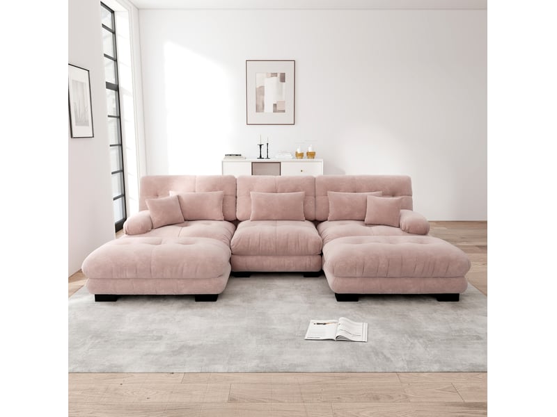  Canapé d'angle modulable 3 places en tissu rose, ottomans mobiles, convertible au confort enveloppant pour votre salon  - Conforama B