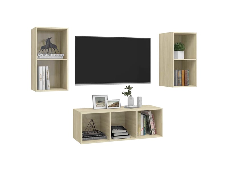  Ensemble de meubles tv 3 pcs chêne sonoma bois d'ingénierie shl183  - Conforama C