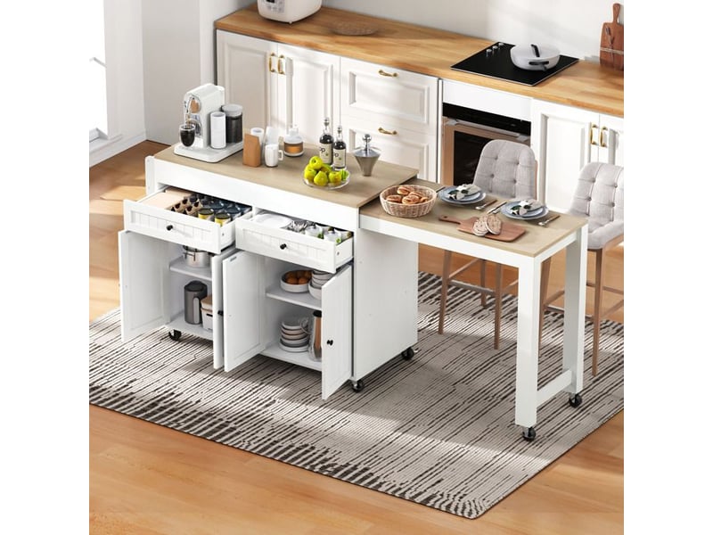  Îlot de cuisine - truxen8 - blanc+naturel - plan extensible - mobile - mdf  - Conforama C