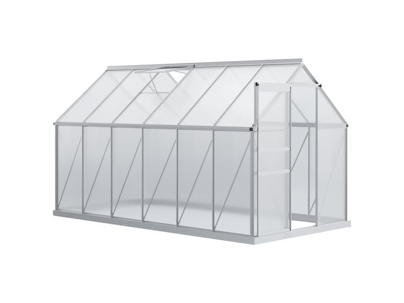  Serre de jardin 7,1 m² en aluminium polycarbonate avec fondation, 190 x 375 x 199 cm, serre avec fenêtre  - Conforama A
