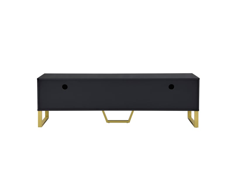  Meuble tv laqué haute brillance 170x40x53,5 cm au design sculpté avec poignées et pieds dorés, mdf, noir  - Conforama D