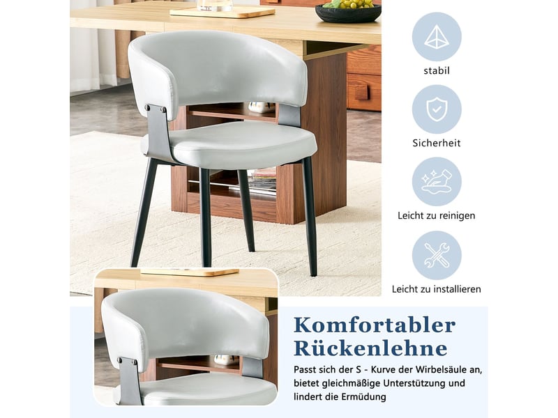  Lot de chaises 2 pièces style mid-century moderne design rétro accoudoirs en forme de tonneau dossier à motif revêtement en similicuir pieds stables usage maison et restaurants  - Conforama E