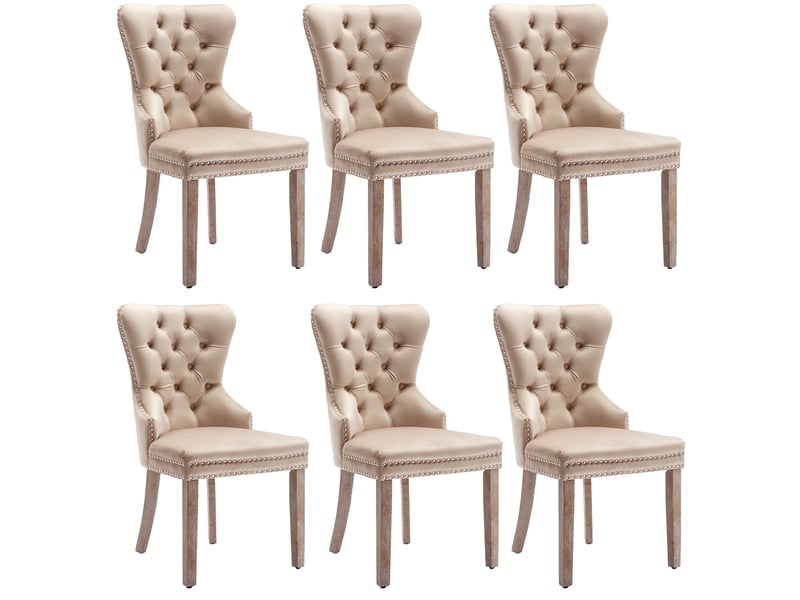  Lot de 6 chaises de salle à manger rembourré avec dossier haut et pieds en métal, velours, couleur beige  - Conforama A