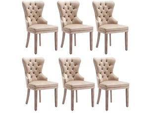 Lot de 6 chaises de salle à manger rembourré avec dossier haut et pieds en métal, velours, couleur beige