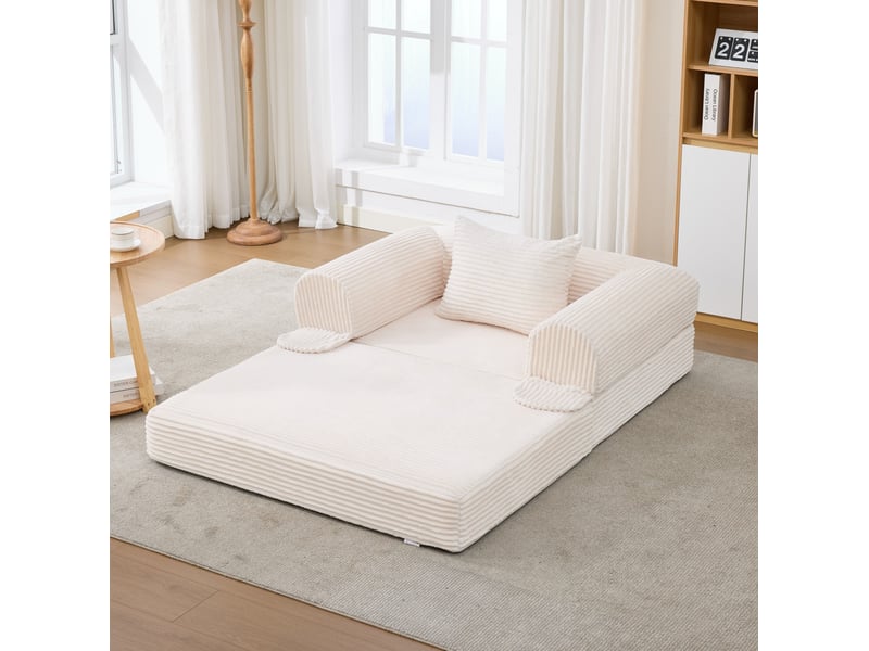  Fauteuil convertible 120.00×85.00×65.00 cm en velours côtelé avec coussin beige chicfurn  - Conforama B