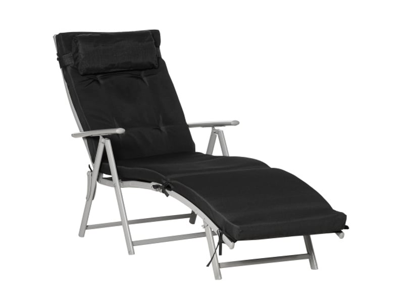  Chaise longue de plage pliante noire, 7 positions, coussin, résistante aux intempéries, 137 x 63,5 x 100,5 cm  - Conforama A