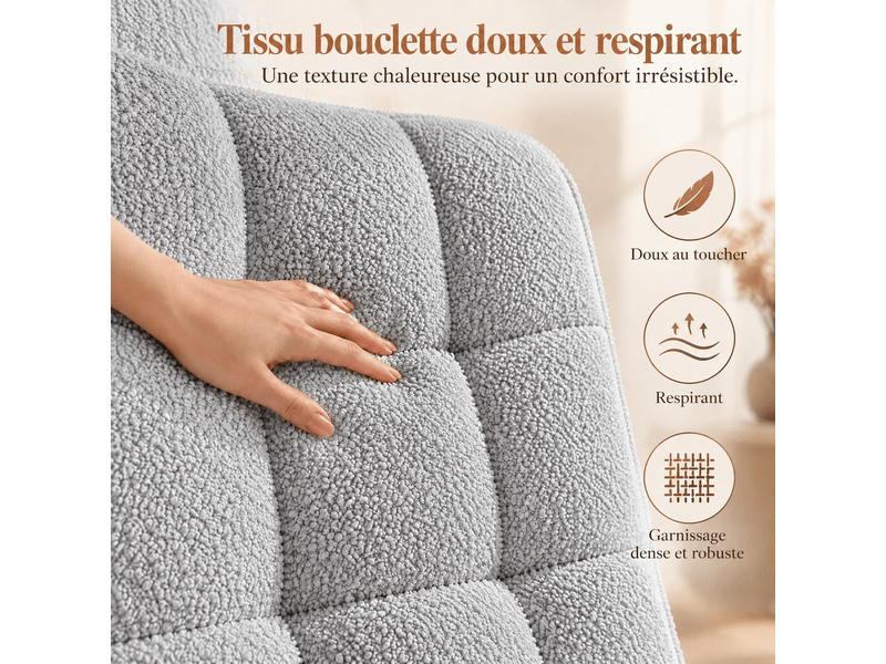  Fauteuil à bascule, rocking chair, tissu teddy peluche, chaise à bascule scandinave, fauteuil allaitement, pour chambre d' enfant salon balcon, gris clair  - Conforama E