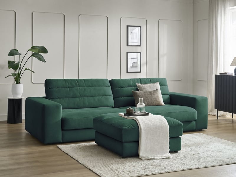 Bobochic canapé droit fixe 3 places sierra velours avec pouf vert foncé SIERRA - Conforama B
