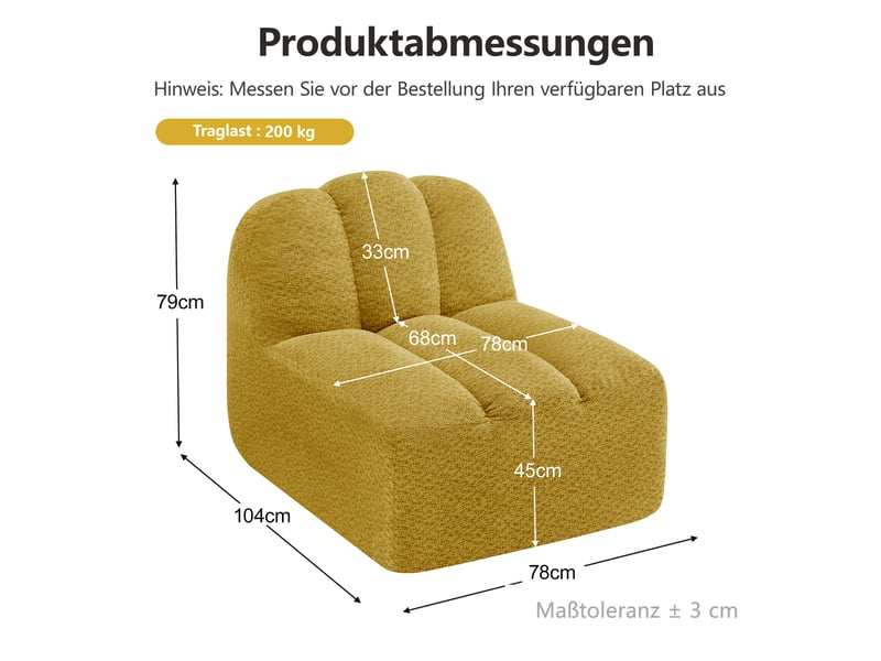  Canapé sans accoudoirs brravo en tissu bouclé jaune, assise moelleuse  - Conforama C