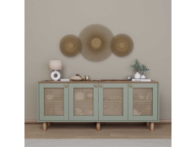  Buffet 4 portes en aggloméré bohemian vert avec cannage (4 portes)  - Conforama B