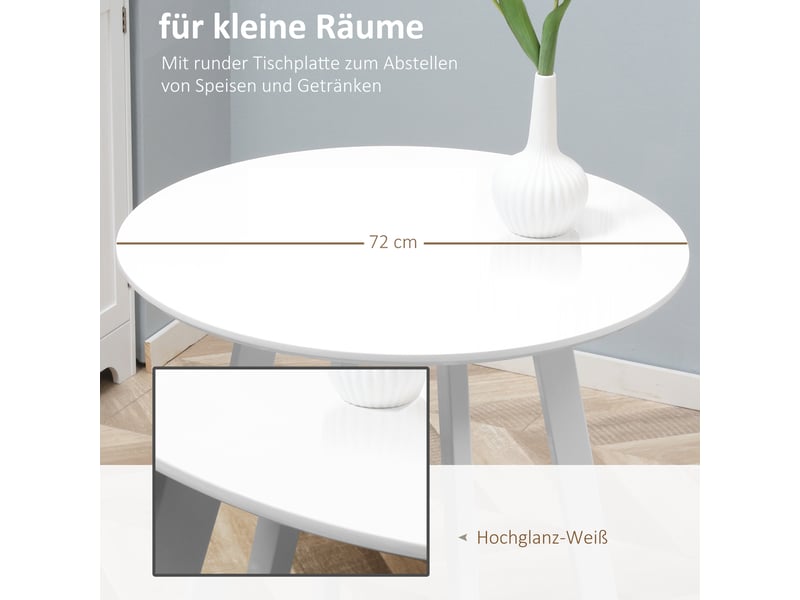  Table à manger ronde,72x72x75 cm,2 personnes,mdf,blanc brillant  - Conforama D