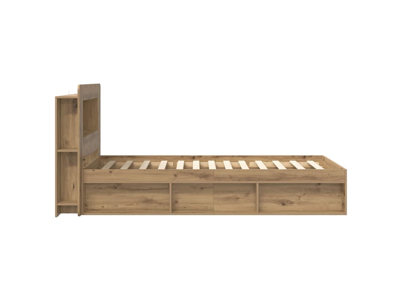  Lit simple- lit adulte -  cadre de lit avec rangement chêne artisanal 90 x 200 cm  - Conforama C
