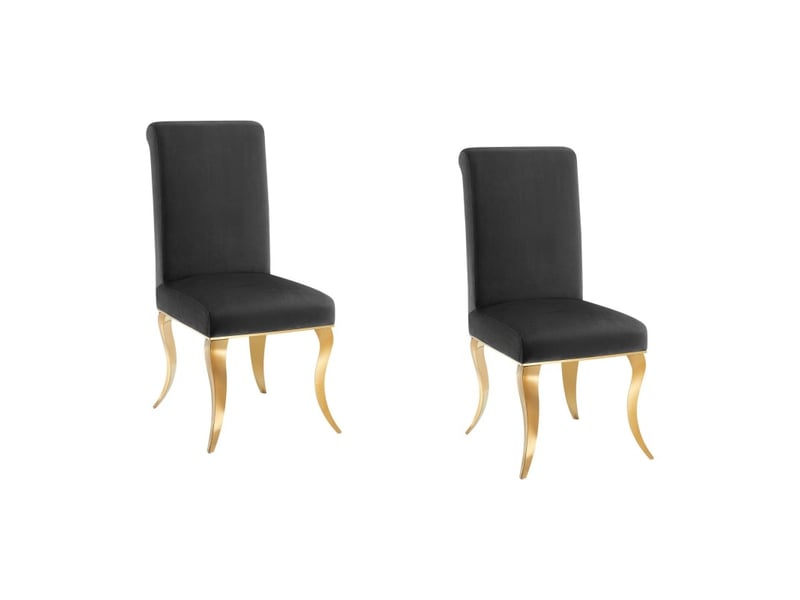  Lot de 2 chaises baroques velena en velours noir avec haut dossier et pieds dorés galbés  - Conforama A