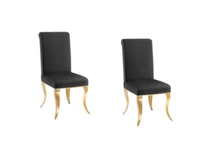 Lot de 2 chaises baroques velena en velours noir avec haut dossier et pieds dorés galbés