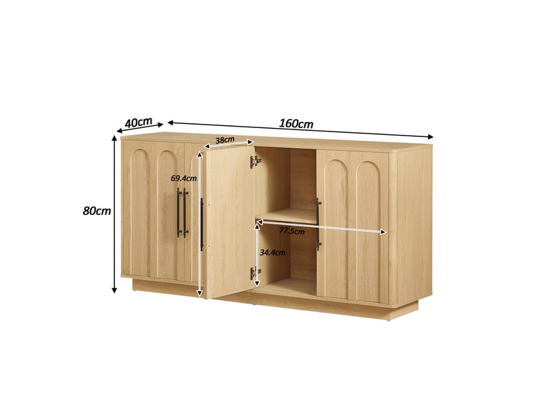 Buffet bois 160 cm à façade cintrée - 4 portes, soft-close, anti-basculement - salonsalle à manger - Conforama D