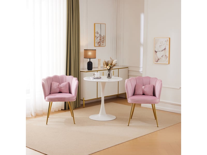  Lot de 2 chaises de salle à manger  ergonomique 58x63x77cm – avec pieds dorés - coussin papillon velours - rose  - Conforama D