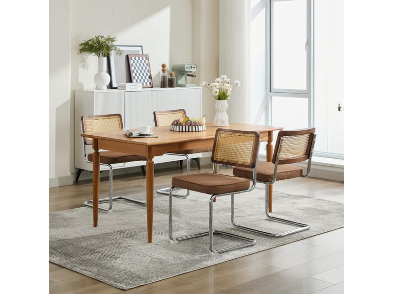 Lot de 2 chaises de salle à manger – velours brun, dossier rotin, base chrome - chaise idéales pour cuisine et salle à manger - style vintage - Conforama E