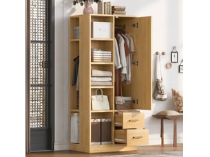 Armoire modenvie 1 porte 70 x 50 x 170 cm avec 2 tringles et 2 tiroirs bois clair