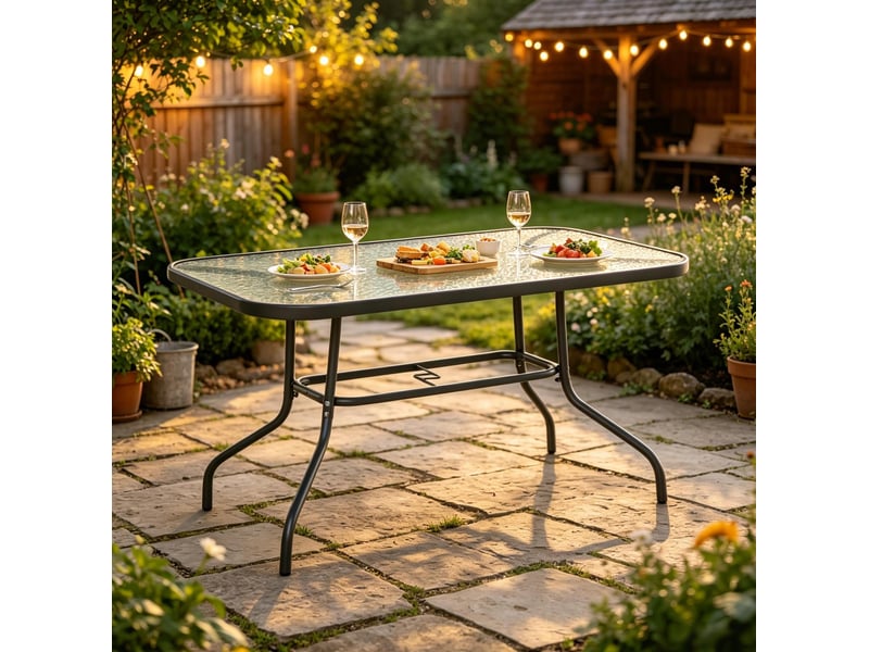  Table de jardin rectangulaire 120 x 80 cm en métal et verre trempé grise  - Conforama D