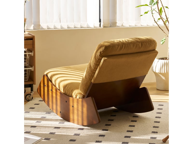  Fauteuil à bascule lot de 2 en tissu velours côtelé et cadre en bois massif, fauteuil d'allaitement chambre bébé, 90x61,5x71,9 cm  - Conforama E