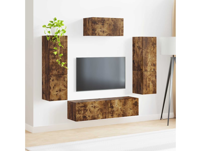  Ensemble meuble tv - banc tv - meuble de rangement 4 pcs chêne fumé bois d'ingénierie  - Conforama D