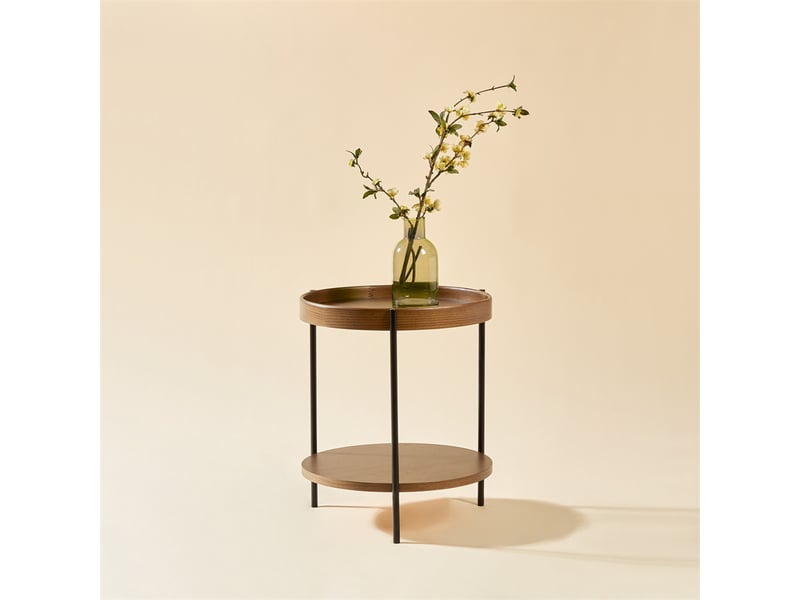  Table d’appoint ronde à double plateau, bois massif et métal, 44x44x48 cm, montage facile  - Conforama B