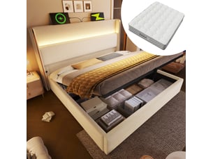 Lit 2 places 180x200 cm <strong>ELVMI</strong>  <strong></strong> coloris beige