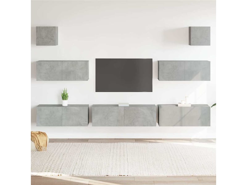  Ensemble de meubles tv - banc tv - meuble de rangement 7 pcs gris béton bois d'ingénierie  - Conforama B