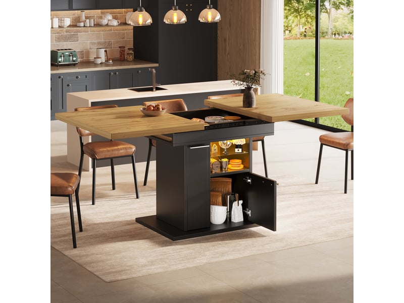  Table extensible 4 à 6 personnes avec rangement et led pour salle à manger en mdf 110-140×80×77,2 cm noir  - Conforama C