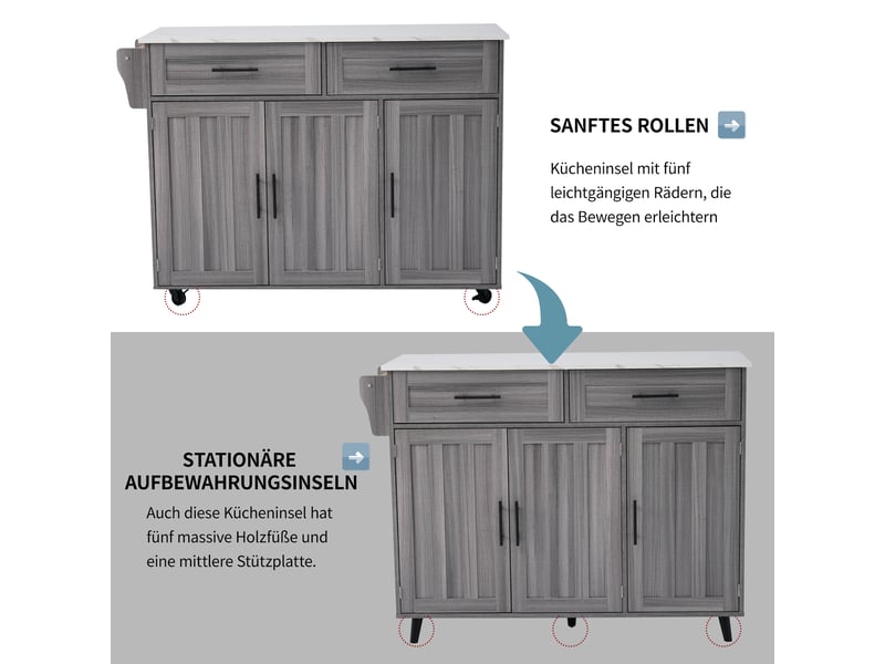 Chariot de service extensible - dimensions - comptoir en marbre blanc - grain de bois gris kaki 129x46x91.5cm - Conforama D