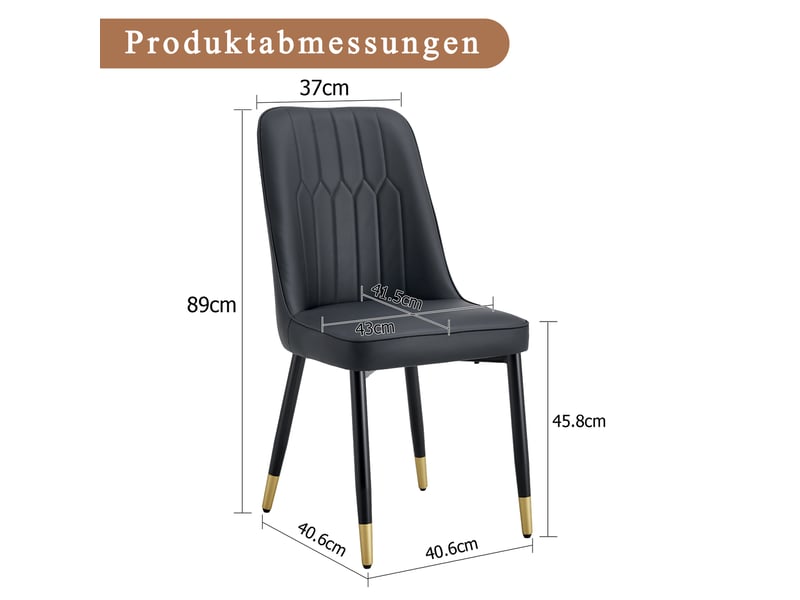  Lot de 6 chaises de salle à manger noires en simili cuir pu, pieds métal noir  - Conforama C