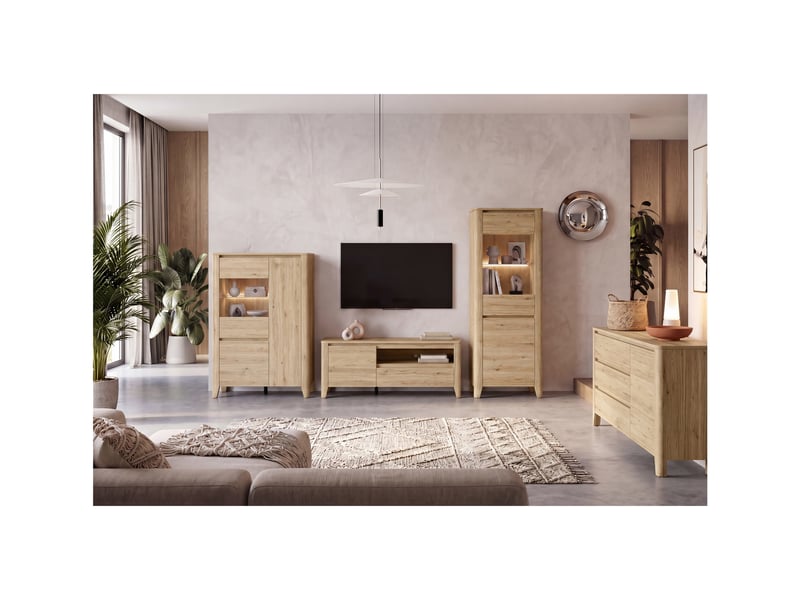  Meuble tv 1 porte 1 tiroir coloris chêne mauvella - longueur 161 x profondeur 42,5 x hauteur 64,5 cm  - Conforama E