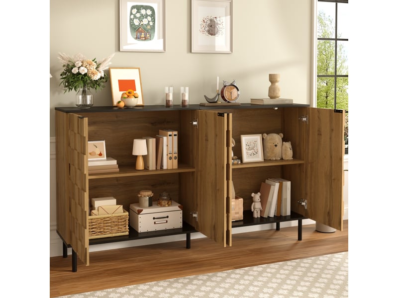  Buffet 2 portes avec étagère fixe - lpospi - pieds métal, panneau de particules naturel et noir, 160 × 35 × 80,5 cm  - Conforama C