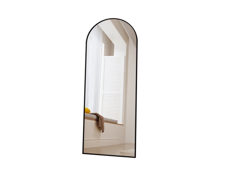  Miroir sur pied 165x60cm - miroir arché en verre trempé avec cadre en aluminium - noir  - Conforama A