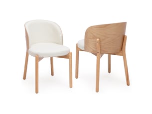 Chaises de salle à manger 2 pièces, dossier enveloppant, bois et lin coloris naturel