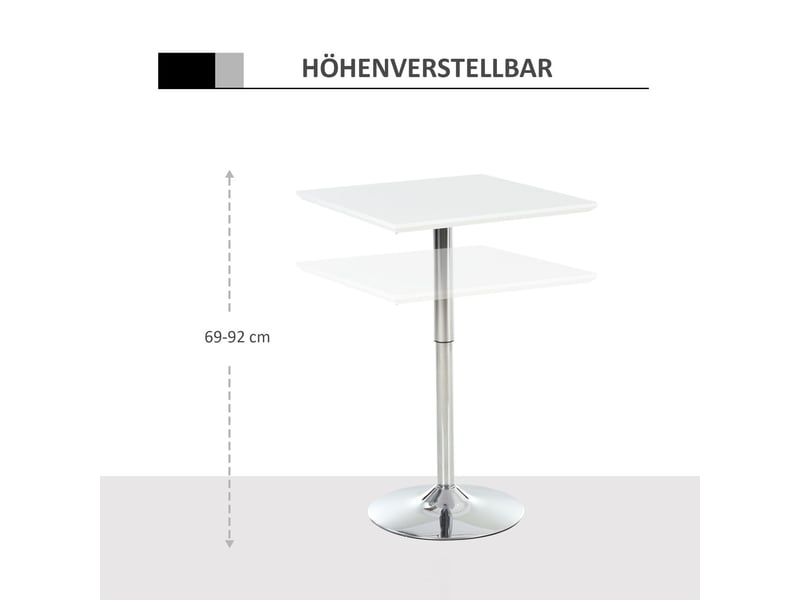  Table salle à manger 60x60, hauteur réglable table à manger, plateau laqué brillant, structure métal robuste, patins antidérapants  - Conforama E